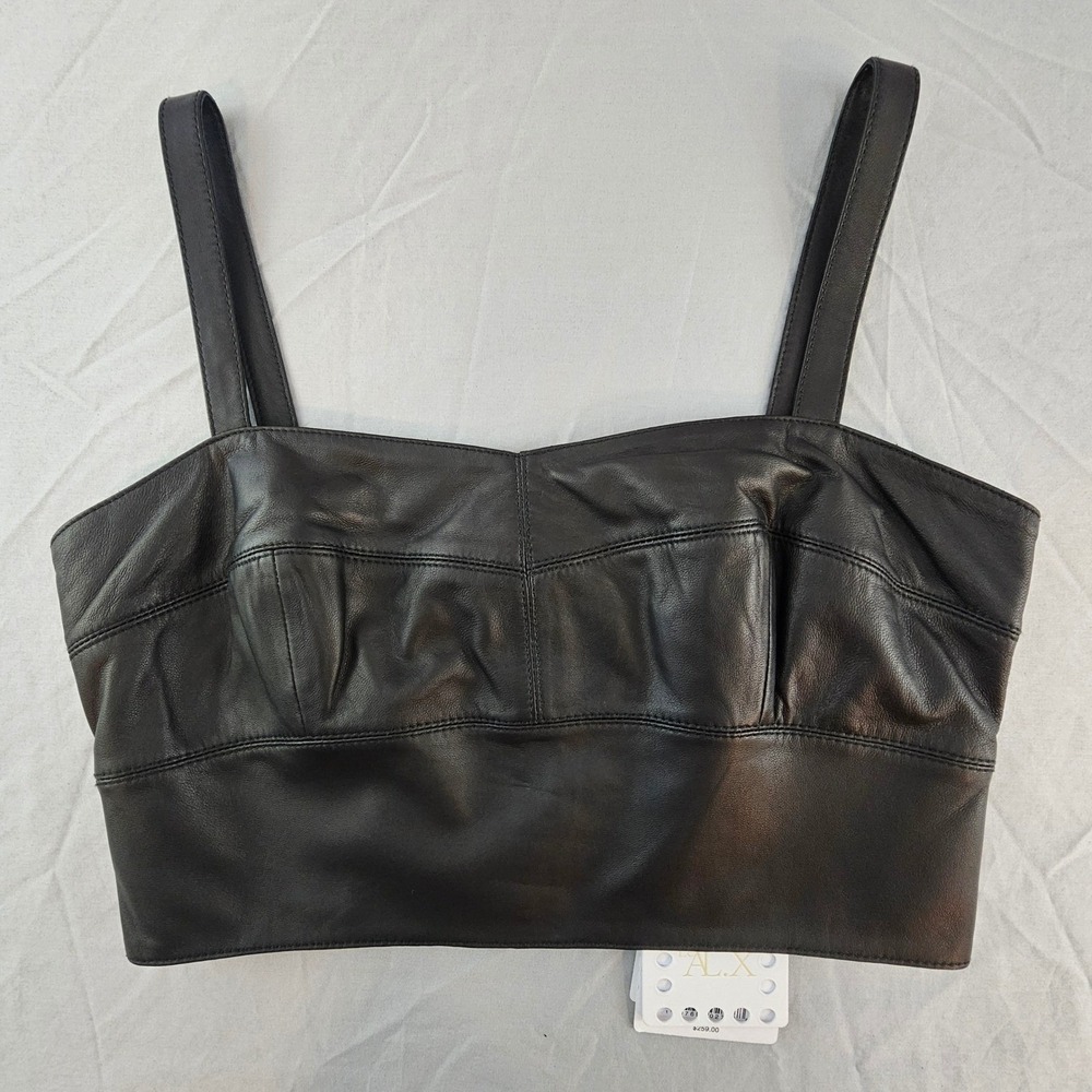 Le AL.X Leather Medium Sweetheart Tank Strap Crop Black Bustier NWT $259 L447